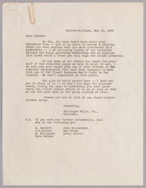 [Letter from Ballinger Mills, Jr., May 15, 1950]