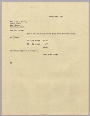 [Letter from D. W. Kempner to John R. Platte, March 29, 1950]