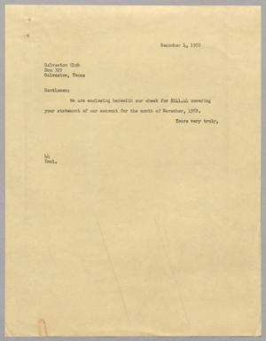 [Letter from A. H. Blackshear, Jr. to Galveston Club, December 4, 1952]
