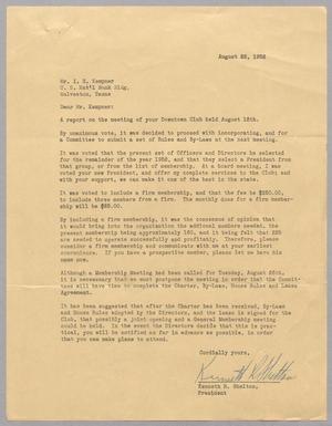 [Letter from Kenneth R. Shelton to I. H. Kempner, August 22, 1952]