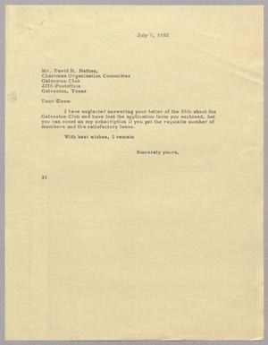 [Letter from Harris Leon Kempner to David H. Nathan, July 7, 1952]
