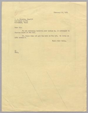 [Letter from A. H. Blackshear, Jr. to F. L. Biagnne, February 19, 1952]