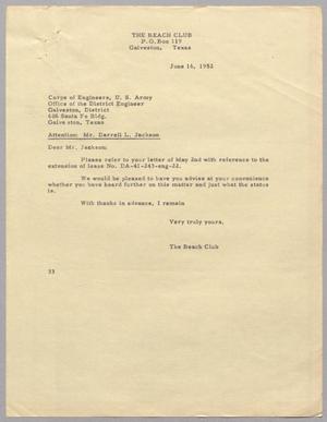 [Letter from Harris Leon Kempner to Mr. Darrell L. Jackson, June 16, 1952]