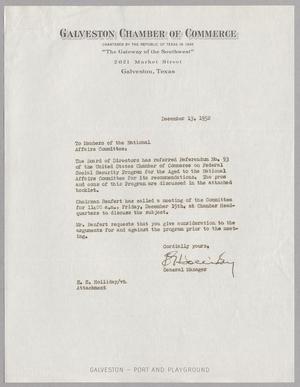 [Letter from Galveston Chamber of Commerce, December 13, 1952]