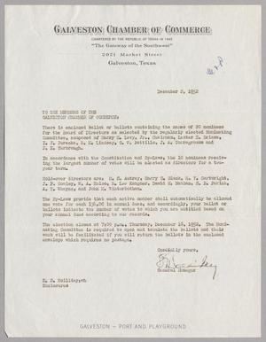 [Letter from Galveston Chamber of Commerce, December 2, 1952]