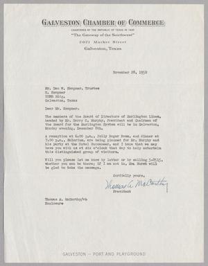 [Letter from Thomas A. McCarthy to D. W. Kempner and I. H. Kempner, November 28, 1952]