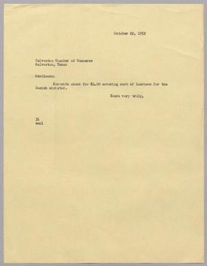 [Letter from Harris Leon Kempner to Galveston Chamber of Commerce, October 22, 1952]