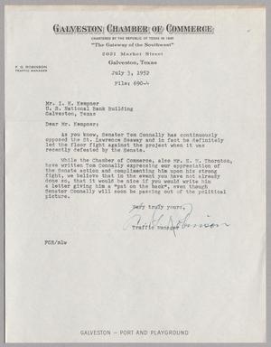 [Letter from F. G. Robinson to I. H. Kempner, July 3, 1952]