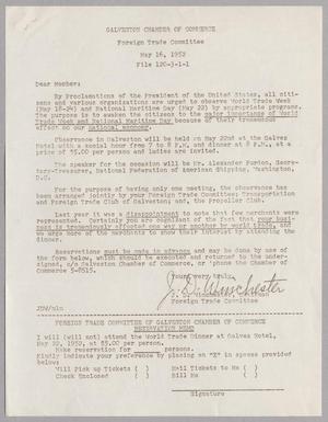 Primary view of object titled '[Letter from Galveston Chamber of Commerce, May 16, 1952]'.