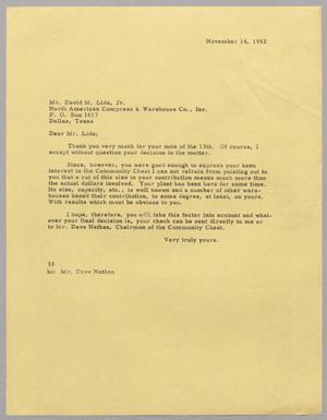 [Letter from Harris Leon Kempner to David M. Lide, Jr., November 14, 1952]
