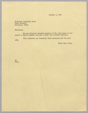 [Letter from A. H. Blackshear, Jr. to Galveston Community Chest, October 9, 1952]