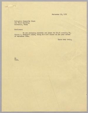 [Letter from A. H. Blackshear, Jr. to Galveston Community Chest, September 19, 1952]