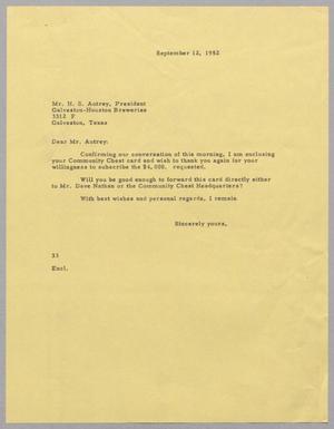 [Letter from Harris Leon Kempner to Mr. H. S. Autrey, September 12, 1952]