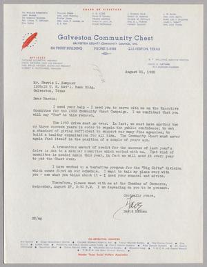 [Letter from Mr. David Nathan to Harris L. Kempner, August 21, 1952