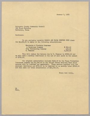 [Letter from A. H. Blackshear, Jr. to Galveston County Community Council, January 2, 1952]