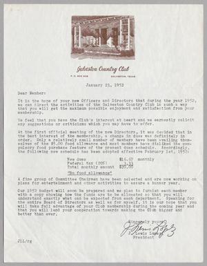 [Letter from Galveston Country Club, January 23, 1952]