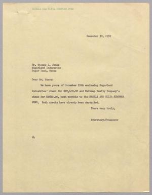 [Letter from A. H. Blackshear, Jr. to Thomas L. James, December 30, 1952]