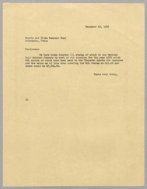 [Letter from A. H. Blackshear, Jr. to Harris and Eliza Kempner Fund, December 23, 1952]