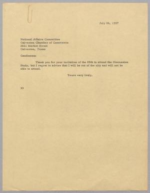 [Letter from Harris Leon Kempner to National Affairs Committee, July 26, 1957]
