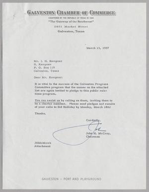 [Letter from John H. McCray to I. H. Kempner, March 13, 1957]