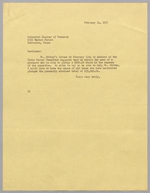 [Letter from I. H. Kempner to Galveston Chamber of Commerce, February 14, 1957]