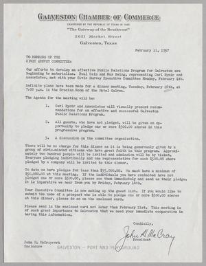 [Letter from Galveston Chamber of Commerce, February 11, 1957]