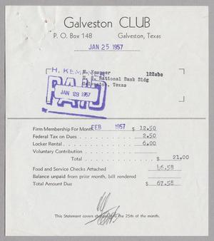 [Invoice for Annual Dues: Galveston Club, 1957]
