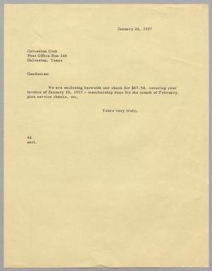 [Letter from A. H. Blackshear, Jr. to Galveston Club, January 28, 1957]