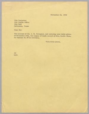 [Letter from Arthur M. Alpert to City Registrar, November 26, 1958]