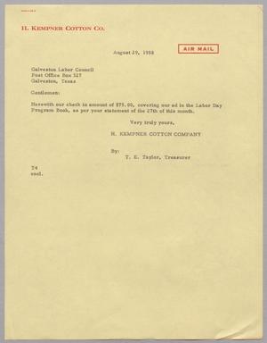 [Letter from T. E. Taylor to Galveston Labor Council, August 29, 1958]