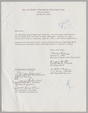 [Letter from the Ball-Hi Band & Orchestra Boosters Club, 1958]