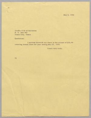 [Letter from H. S. Block to Traffic Club of Galveston, May 8, 1958]