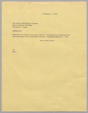 [Letter From T. E. Taylor to the News Publishing Company, February 7, 1958]