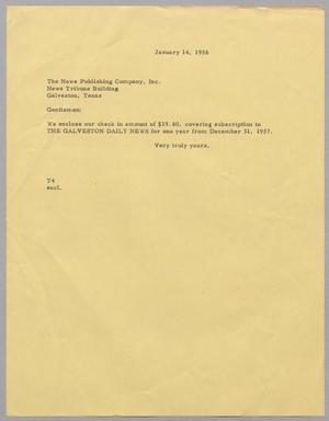 [Letter From T. E. Taylor to the News Publishing Company, January 14, 1958]