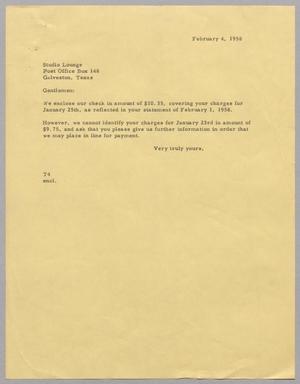 [Letter from T. E. Taylor to Studio Lounge, February 4, 1958]