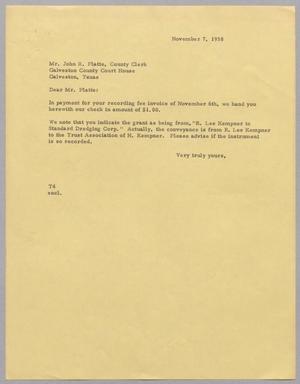 [Letter from T. E. Taylor to John R. Platte, November 7, 1958]