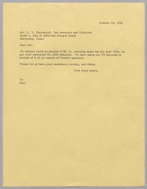 [Letter from T. E. Taylor to E. T. Elmendorf, October 30, 1958]