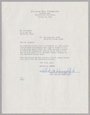 [Letter from Robert M. Wainwright, Jr. to Harris Leon Kempner, October 20, 1958]