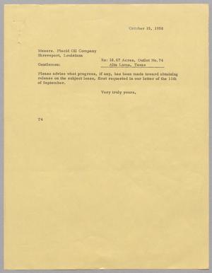 [Letter from T. E. Taylor to Placid Oil Company, October 15, 1958]