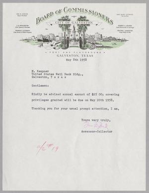 [Letter from Gus F. Jud to H. Kempner, May 8th, 1958]
