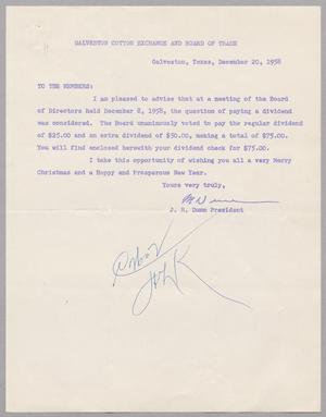 [Letter from Galveston Cotton Exchange and Board of Trade, December 20, 1958]