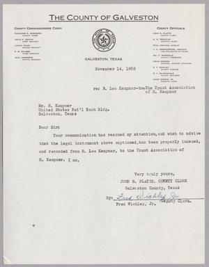 [Letter from John R. Platte and Fred Wichlep, Jr. to Harris Leon Kempner, November 14, 1958]
