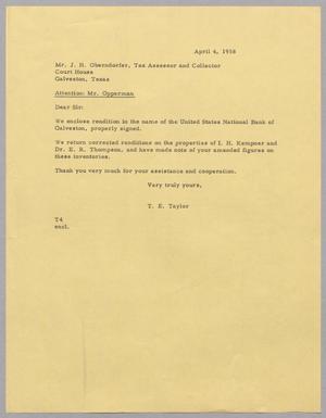 [Letter from T. E. Taylor to J. H. Oberndorfer, April 4, 1958]