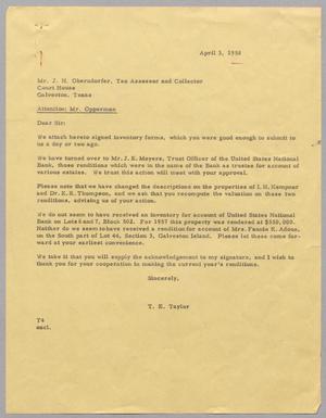 [Letter from T. E. Taylor to J. H. Oberndorfer, April 3, 1958]