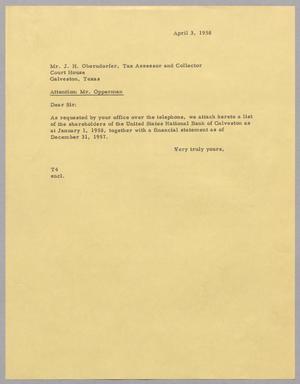 [Letter from T. E. Taylor to J. H. Oberndorfer, April 3, 1958]