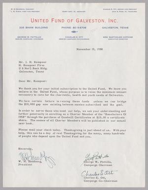 [Letter from W. H. Sandberg, George W. Pattillo and Charles E. Ott to I. H. Kempner, November 19, 1958]
