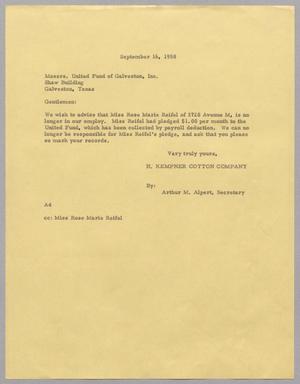 [Letter from Arthur M. Alpert to United Fund of Galveston Inc., September 16, 1958]