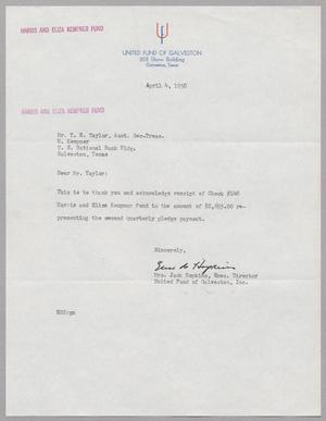 [Letter from Mrs. Jack Hopkins to T. E. Taylor, April 4, 1958]