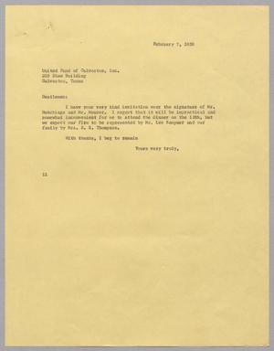 [Letter from I. H. Kempner to United Fund of Galveston Inc., February 7, 1958]