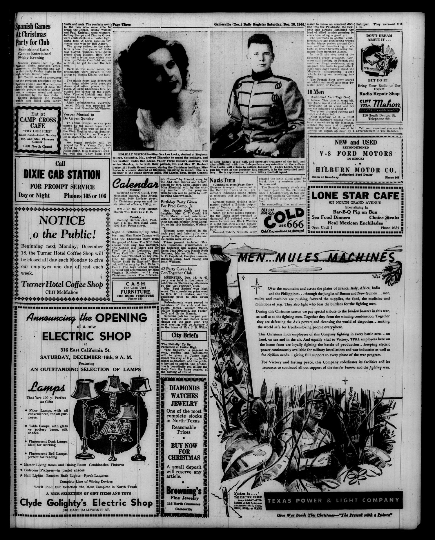 Gainesville Daily Register and Messenger (Gainesville, Tex.), Vol. 55, No. 94, Ed. 1 Saturday, December 16, 1944
                                                
                                                    [Sequence #]: 3 of 6
                                                